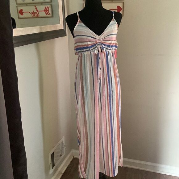 NWT Xhilaration (target )wide leg multi color striped one piece jumper slits - Picture 3 of 9